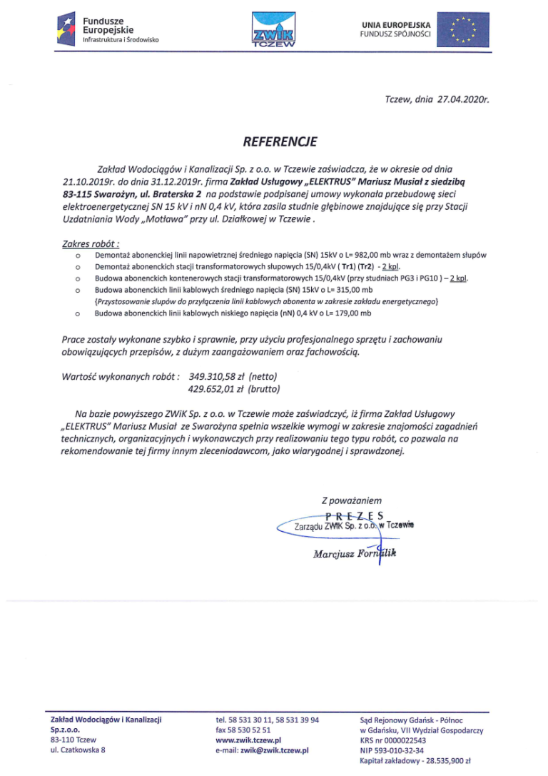 Referencje ZWiK Tczew_NI_053_2019_ELEKTRUS