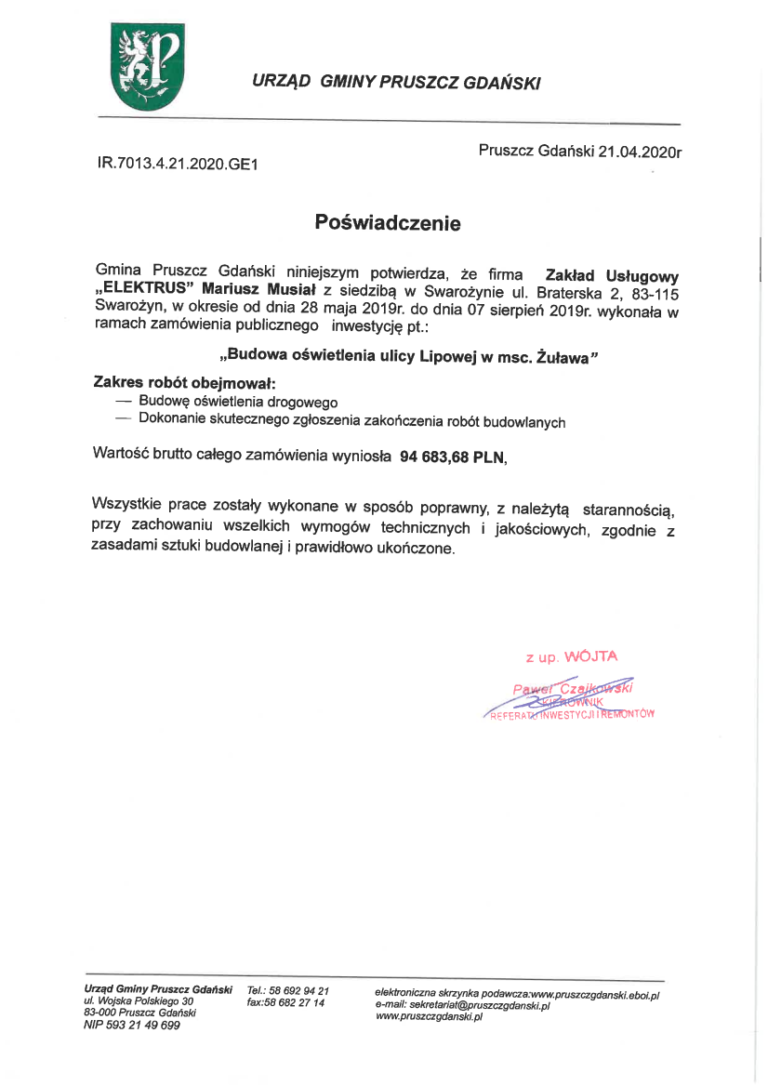 referencje gmina pruszcz gdański